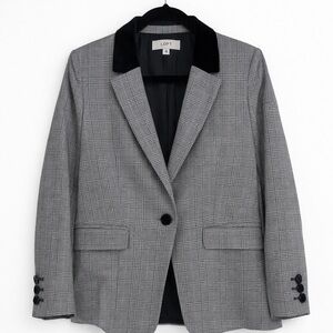 LOFT Plaid Blazer Velvet Collar Size 4 Black White Glen Plaid Jacket/ Blazer